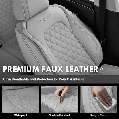 Coverado Full Set Car Seat Covers, Luxury Faux Leather Waterproof Seat Covers, Gray Car Seat Protectors, Universal Fit, Leather Seat Cushions for Cars-Gray - Image 6