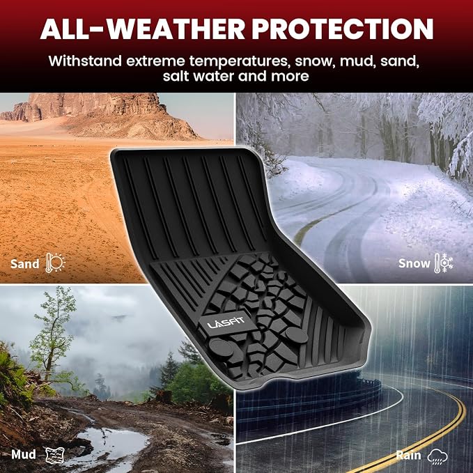 LASFIT Floor Mats for Jeep Wrangler JK 2014-2018 Unlimited 4 Doors | NOT for JL or 2-Door, All Weather, TPE, Custom Fit, Car Mats, Floor Liners, 1st & 2nd Row, Black - Image 6