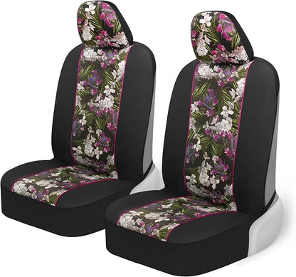 BDK Pink Flower Faux Leather Car Seat Covers for Front Seats, 2 Pack – Floral Pattern with Matching Headrest, Easy Installation, Fits Most Car Truck Van and SUV, Catalina Floral by BDK