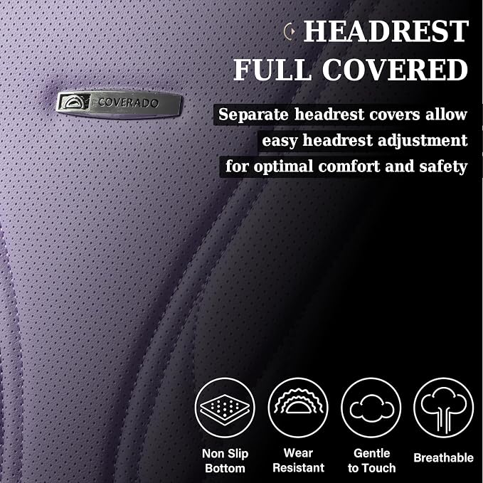 Coverado Car Seat Covers Full Set, 5 Seats Front Seat Cover and Back Seat Covers for Cars, Automotive Seat Covers Leather Waterproof Seat Covers, Purple Car Seat Protectors Universal for Cars - Image 7