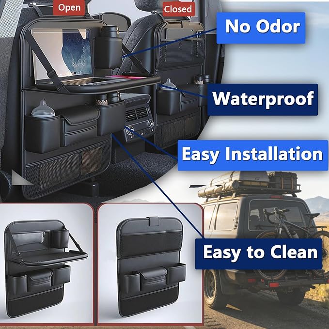 Car Backseat Organizer with Tray, Back of Car Seat Storage Caddy for Kids | Waterproof, Universal Fit | Sturdy Back Seat Organizer with Touch Screen for Tablet, Snacks, Drinks, Tissues... | 1 Black - Image 4