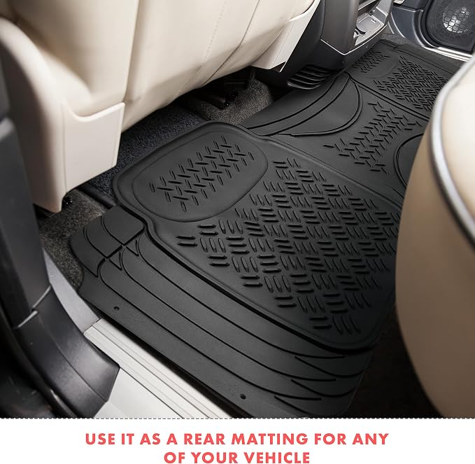 Heavy Duty Black Rubber Car Floor Mat by Vaygway –Automotive Rear Universal 1 Piece Runner Mat -Trimmable Rubber Liner Rug– Back Seat Liner – All Weather Protection for Car, Truck Van SUV - Image 2