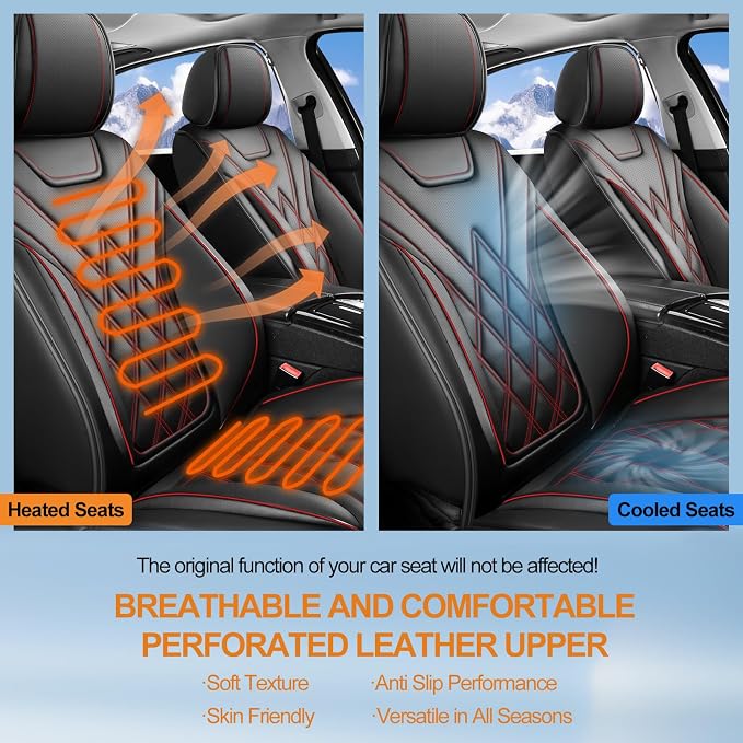 Car Seat Covers Compatible with GMC Yukon 2007-2025 2026 - Waterproof & Breathable Luxury Leather All-Weather Seat Cushions Protectors, Airbag Compatible, Only 2 Front seat Covers (Redline) - Image 7