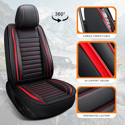 MINGBRON Leather Car Seat Covers Full Set, Universal Faux Leather Car Seat Covers 5 Seats, Automotive Seat Covers for Most Sedans SUVs Trucks, Front and Rear Seat Covers,Wine Red - Image 4