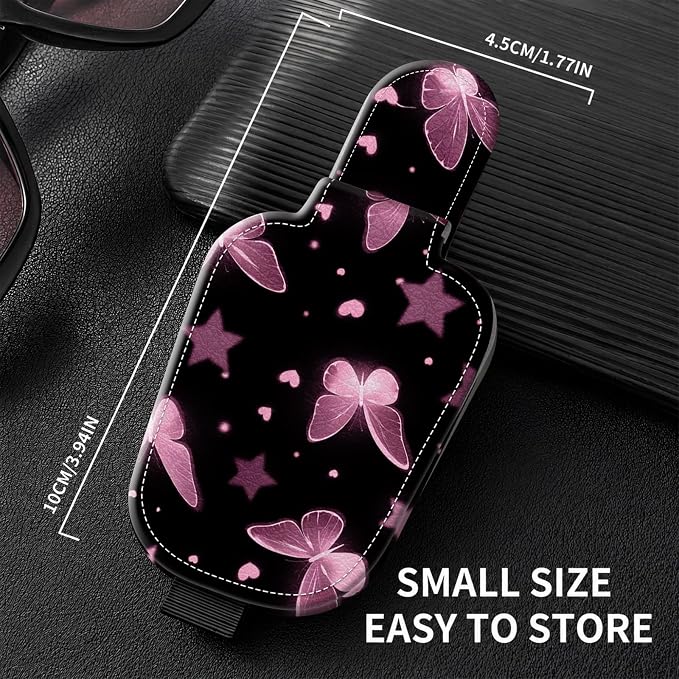 Sunglasses Holder for Car Visor, PU Leather Glasses Clip Organizer, Cute Magnetic Eyeglass Holder for Vehicle Sun Visor, Car Interior Accessory for Women & Men, Butterfly Night - Image 3