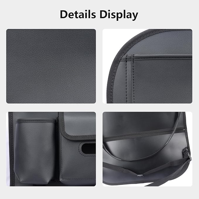 Viaviat Car Seat Organizers Waterproof Backseat Protector with Storage Pocket Large Leather Kick Mats for Kids Pets Automobile SUV Truck (Black, Large Pocket) - Image 7