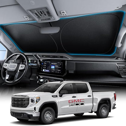 Wigoo for GMC Sierra 1500/2500 / 3500 Windshield Sunshade, Keeps Cool | Custom Fit, Cooling Tech Fabric, Foldable Heat-Blocking Sunshade with Storage Bag, for GMC Sierra 1500/2500/3500 (2019-2026) by wigoo