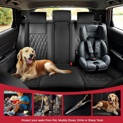 FREESOO Car Seat Covers Full Set Faux Leather Universal Fit Black | faux nappa leather seat covers, waterproof breathable, full set lumbar support, front rear covers, fit sedans suvs pickups - Image 7
