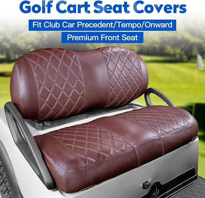 NOKINS Golf Cart Seat Covers 4 Piece Fits Club Car Precedent Premium Seat | Front and Rear Seat Vinyl Covers, Golf Cart Accessories, No Staples(Brown&Brown 8438) - Image 2