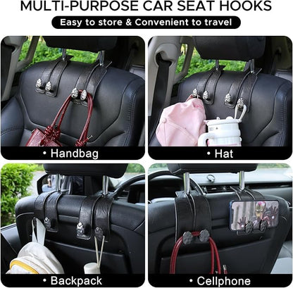 Leather Car Purse Hook for Headrest, 4 Pack (Black-Black) | Twin Hooks Headrest Hangers, 2/4 Pack, No-Slip, Scratch-Proof, Holds Purses, Backpacks, Grocery Bags, Car Organizer Gift - Image 7