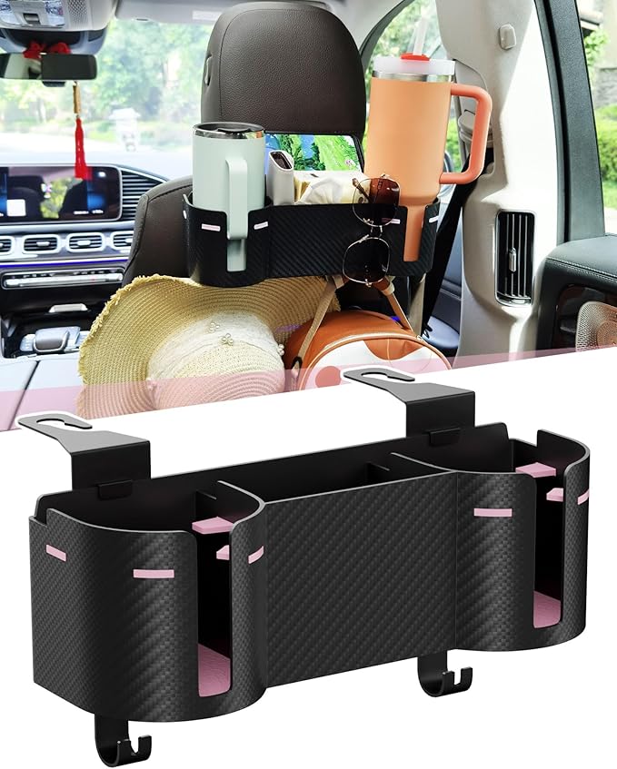 Car Headrest Backseat Cup Holder 3.7", Seat Back Organizer with Hooks | High Capacity 4 in 1 Seat Back Organizer, Multifunctional Storage for Car Travel Accessories Compatible with Most Vehicles by Unknown