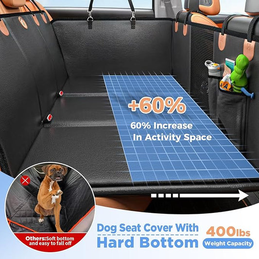 MYJAQI Back Seat Extender for Dogs, Hard Bottom Dog Truck Car Seat Cover | Anti-Scratch PU Leather, Non-Slip, 400lbs Supports & 60% Larger Space, Mesh Window, Easy Clean, Durable Dog Hommock for Truck - Image 2