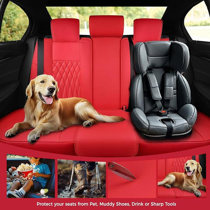 FREESOO Car Seat Covers Full Set Faux Leather Universal Fit Red | faux nappa leather seat covers, waterproof breathable, full set lumbar support, front rear covers, fit sedans suvs pickups - Image 7