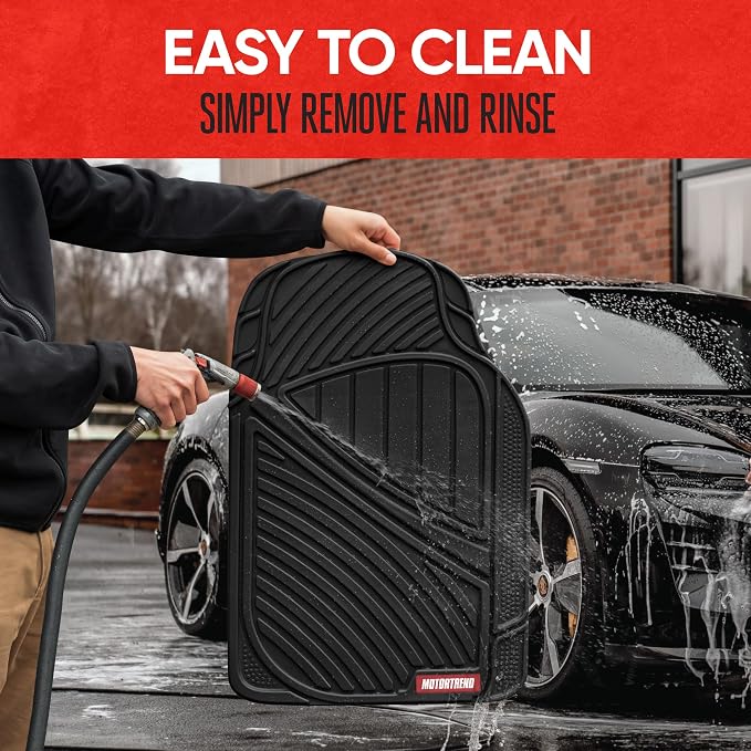Motor Trend FlexTough Performance All Weather Rubber Car Floor Mats - 3 Piece Floor Mats Automotive Liners for Cars Truck SUV, Heavy-Duty Waterproof (Black) - Image 6