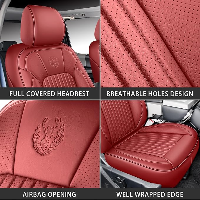 MINGBRON Full Set Car Seat Covers Custom Fit 2009-2026 Ford F150 Crew Cab, 2017-2026 F250 F350 F450 Super Duty Pick-up Truck, Automotive Vehicle Cushion Cover with Waterproof Leather（Red - Image 5