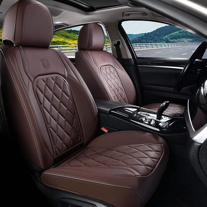 Coverado Front Seat Covers, Car Seat Covers Front Seats, Luxury Faux Leather Seat Covers for Cars, Car Seat Protector Waterproof, Automotive Driver Seat Cover Universal Fit for Most Cars, Brown by COVERADOAUTO