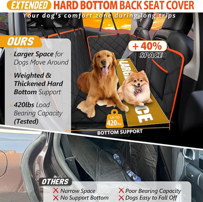Hard Bottom Dog Car Seat Cover for Back Seat, Backseat Extender | Dog Hammock for for Cars, SUVs, Sedan, Holds 420lbs, Large Space, Sturdy Oxford, Pet Car Bed, Waterproof, Mesh Window, Orange - Image 2