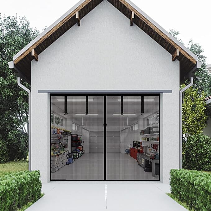 Fiberglass Garage Door Screen, Sunmoxia 9x7Ft Magnetic Heavy Duty Garage Door Curtain with 4 Strapping Tapes - Durable Breathable Mesh Patio Porch Privacy Curtain - Image 4