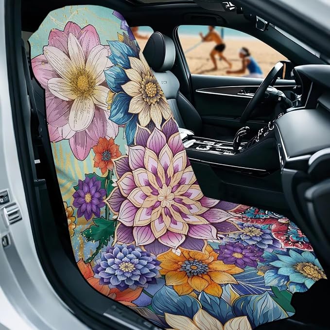 SEANATIVE Dahlia Floral Print Seat Cover Universal Car Sport Towel Seat Cushion Sweat-Absorbent Towel Cloth Suitable for All Seasons Beach Seat Cover Washable - Image 2