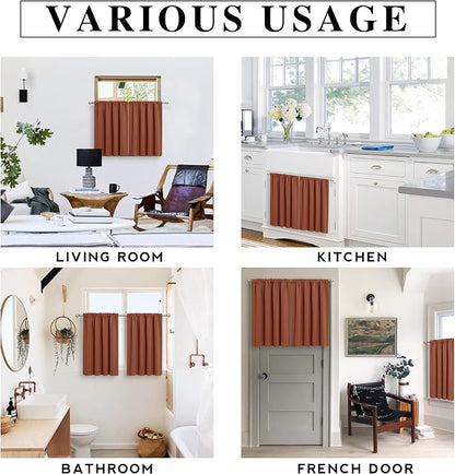 RYB HOME Blackout French Door Window Curtain Coverings, Rod Pocket | Thermal Insulated,Privacy Protection,Non See Through,Drapes for Small Window Bathroom Kitchen,W29 x L45,Burnt Orange,2 Panels - Image 6