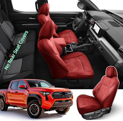 DiffCar® Seat Covers for Toyota Tacoma 2026 2025 2024 Double Cab(Gas Only), Front Seat & Console Covers Only, Faux Nappa Leather Custom Fit Car Protectors Accessories for Tacoma 4th Gen, Red Camo - Image 2