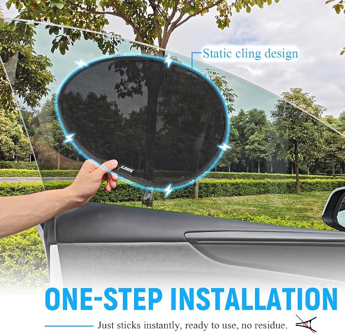 Upgrade Static Cling Car Window Shades(2 Pack),Car Side Window Sunshade | Static Cling Install,Clear Visibility,Transparent Mesh Car Window Shades for Side Window,Block Sunlight,Heat Reduction - Image 3