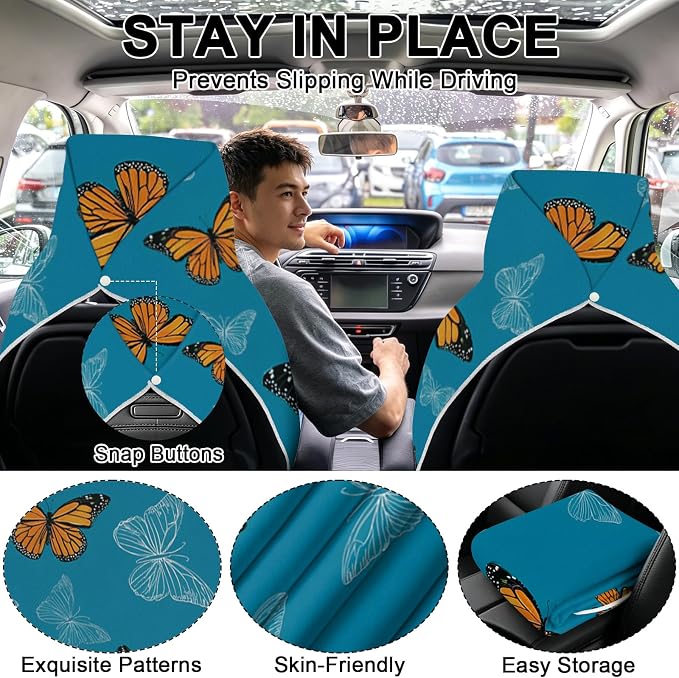 2 Pack Car Towels Seat Cover with Storage Bag, Multifunctional Microfiber Towel for Gym Outdoor Sport Running,Picnic, Beach, Pet Dog Travel,Fits Car SUV Truck (Blue Butterflies) - Image 4