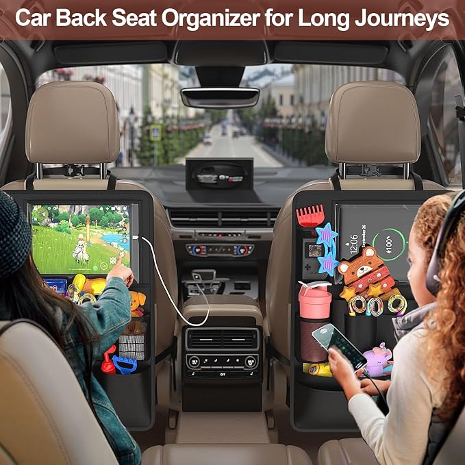 Backseat Car Organizer with Tablet Charging Port for Kids Travel | Waterproof & Stain-Resistant Fabric, Kick Protect Seats from Dirt/Scuffs, Adjustable Straps, Easy to Clean, Quick-Install - Image 7