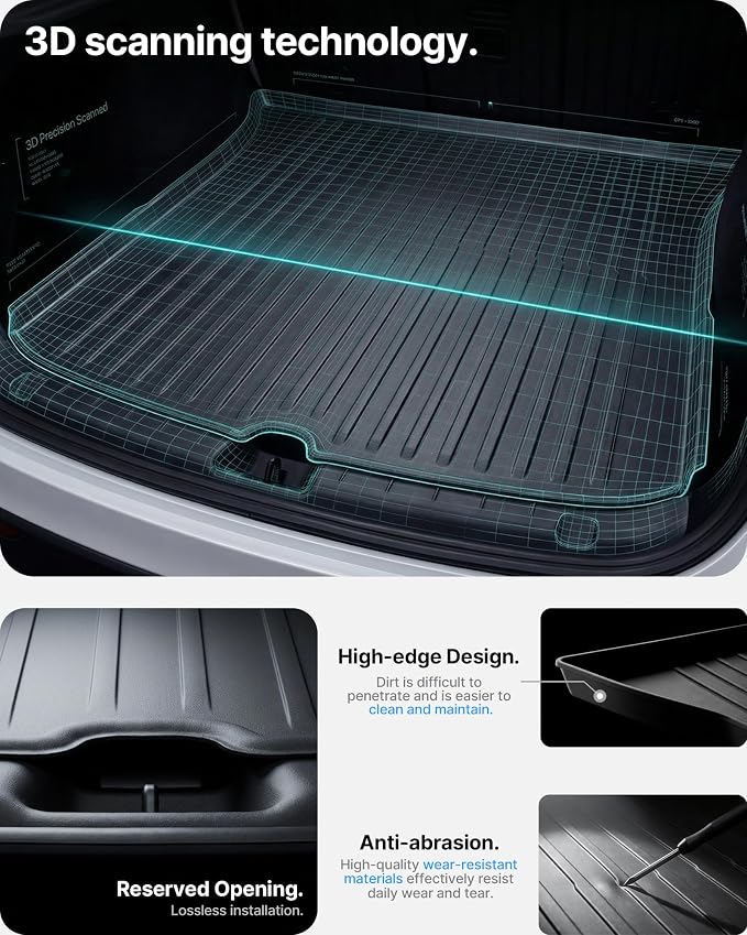 4 Pcs Floor Mats for Tesla Model Y Juniper Accessories 2025 2026 (Standard/Premium/Performance) 5-Seater, All Weather Custom Fit TPE Trunk Mats Cargo Liner Anti-Slip - Image 4