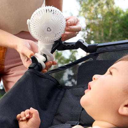 Munchkin Stroller Fan - Portable Fan for Travel, Baby Gear Accessory with 4 Speeds, Flexible Clip-on Leg Attachment, Rechargeable Battery, White with Multicolored LED Lights - Image 2
