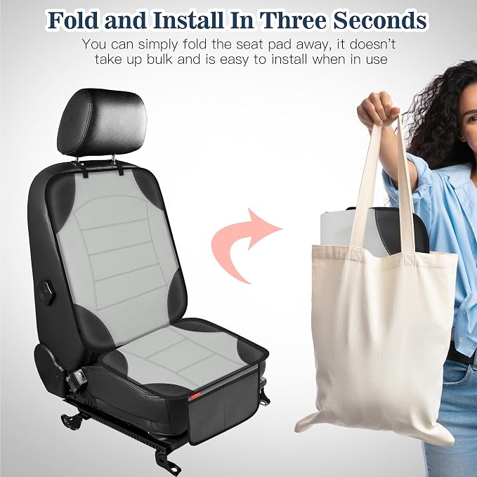 Sinvitron Car Seat Protector for Child Car Seat, Waterproof Car Seat Cover for Leather and Fabric Seats, 2 Mesh Pockets, Non-Slip Bottom, Thick Padding Cushion(1 Pack, Grey) - Image 4
