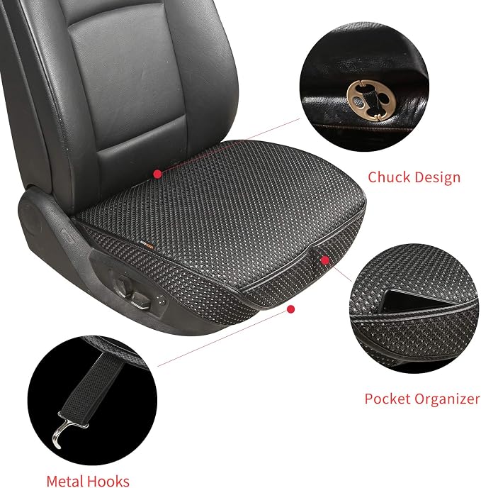 Auto Newer Breathable Universal Four Seasons Car Seat Covers, Luxury Car Seat Cushion,Protectors for Front Seat Bottoms,Compatible with 95% Vehicles(Black,1PCS) - Image 3