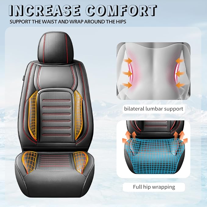 Fit Corolla Car Seat Covers for Toyota Corolla 2000-2025 2026 -Premium Leather, Waterproof，Breathable，All-Weather Seat Cushion Protecto & Airbag Compatible, 2 Front Seat Red Line Black - Image 7