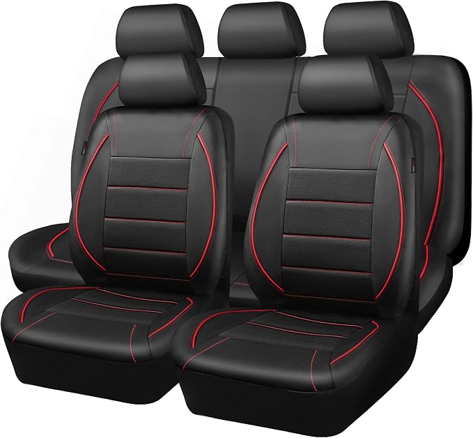CAR PASS Universal FIT Piping Leather Car Seat Cover, for suvs,Van,Trucks,Airbag Compatible,Inside Zipper Design and Reserved Opening Holes (Full Set, Black and Red) - Image 9