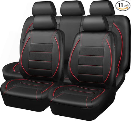 CAR PASS Universal FIT Piping Leather Car Seat Cover, for suvs,Van,Trucks,Airbag Compatible,Inside Zipper Design and Reserved Opening Holes (Full Set, Black and Red) by CARPASS