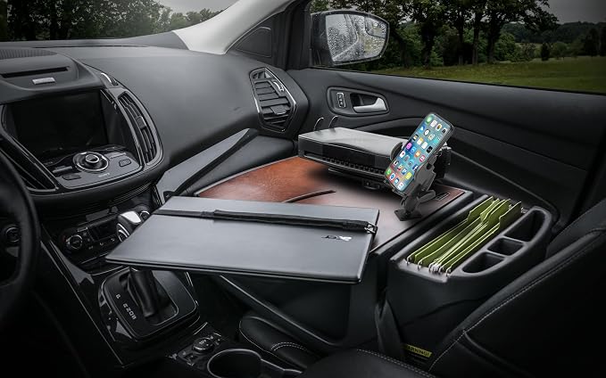 AutoExec AE-RMCD-PI-PM-PS-21M Roadmaster Car Desk for Your Vehicle Workstation and Mobile Office, Mahogany with 400 watt Power Inverter, Phone Mount and Printer Stand | 400 Watt Power Inverter, Phone Mount, Printer Stand, Vehicle Workstation and Mobile... - Image 2