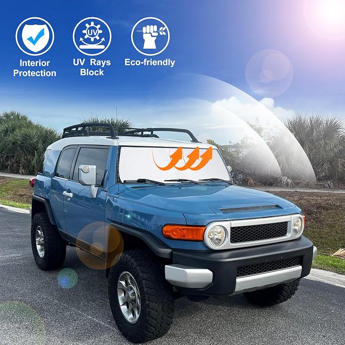 Windshield Sun Shade for 2007-2014 Toyota FJ Cruiser Sport Utility | Full covered, Foldable & Durable, Block UV Rays, Reduce Heat, Easy to install, Keep Car Cooler - Image 6