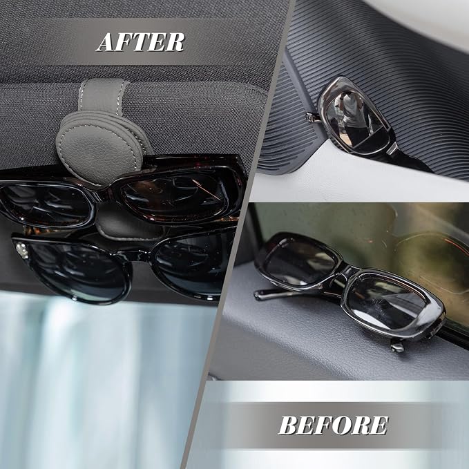 Konohan Sunglasses Holder for Car Visor Leather Eyeglass Hanger Magnetic Sunglasses Holder with 2 Clips(Light Gray) - Image 5