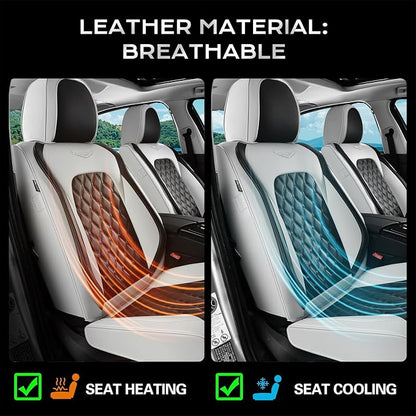 Coverado Universal Car Seat Covers Full Set, Luxury Stain-Resistant Waterproof Faux Leather Front & Rear Seat Protectors, Elegant Easy-Clean Automotive Interior – WhiteBlack - Image 3