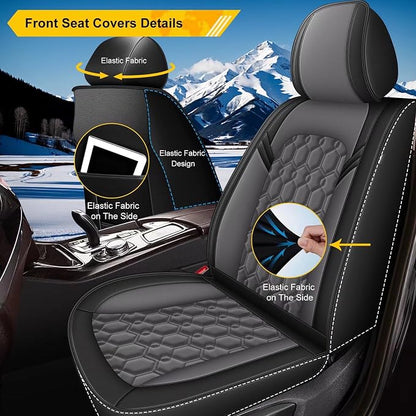 Front Seat Covers for Subaru Ascent 2019-2026 2027 Faux Leather | Waterproof Breathable Scratch Resistant 360° Wrap Airbag Compatible Easy Clean (2 Seats,Black & Grey) - Image 3