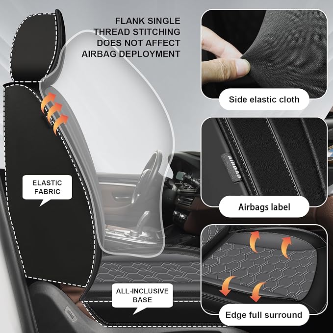 Front Seat Covers for Subaru Outback 2007-2026 2027 Faux Leather | Waterproof Breathable Scratch Resistant 360° Wrap Airbag Compatible Easy Clean (2 Seats,Black & Grey) - Image 3