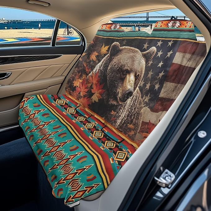 Aztec Bear American Flag Maple Leaves Pattern Bench Seat Cover for SUV Waterproof Car Seat Cover Non-Slip Dog Car Seat Cover for Back Seat Heavy Duty Backseat Protector for SUV Sedan Truck by LACIYISON