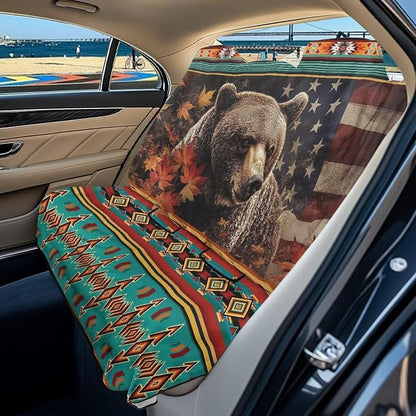 Aztec Bear American Flag Maple Leaves Pattern Bench Seat Cover for SUV Waterproof Car Seat Cover Non-Slip Dog Car Seat Cover for Back Seat Heavy Duty Backseat Protector for SUV Sedan Truck by LACIYISON