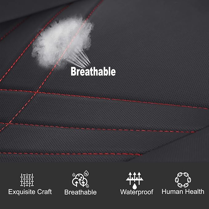 kingphenix Car Seat Cover, PU Leather Front Bottom Seat Protector | Front Bottom Seat Protector, Non-Slip Backing, Edge Coverage and Easy Installation for Sedan, SUV, Truck & Van, Black&Red - Image 3