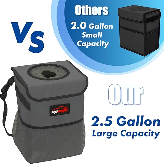 EPAuto Waterproof Car Trash Can with Lid and Pockets, 2.5 Gal, Dark Gray | Leakproof, Collapsible Multipurpose Car Bin with 3 Side Storage Pockets, Adjustable Straps - Image 7