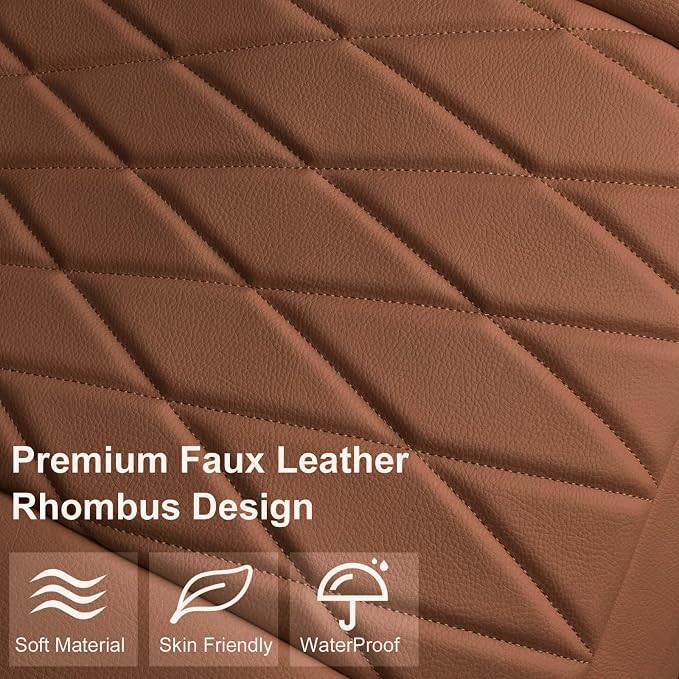 CAR PASS 2 Pack Leather Front Car Seat Covers, Bottom Seat Covers Full Wrapped with Storage Pocket, Anti-Slip Leather Seat Protectors,Waterproof Seat Cushion Pad Universal Fit Sedan SUV Truck, Brown - Image 2