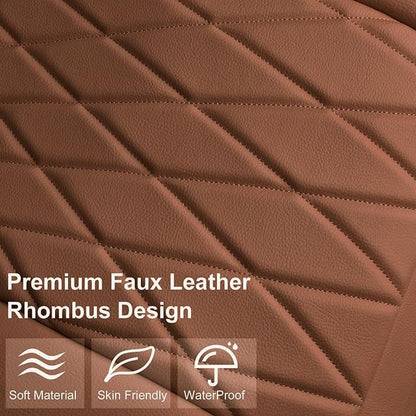 CAR PASS 2 Pack Leather Front Car Seat Covers, Bottom Seat Covers Full Wrapped with Storage Pocket, Anti-Slip Leather Seat Protectors,Waterproof Seat Cushion Pad Universal Fit Sedan SUV Truck, Brown - Image 2