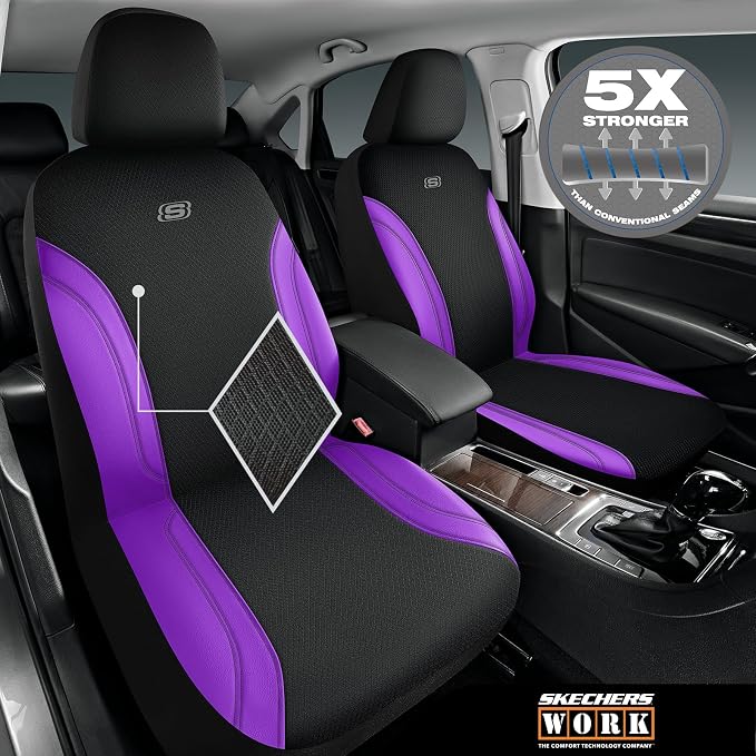 Skechers Work Seat Covers, Leather Car Seat Covers 5-Times Stronger Built-in Webbing, Oxford Fabric Seat Cover Full Sets, Airbag Compatible, Automotive Comfort for Cars, Trucks, SUVs,Purple - Image 2