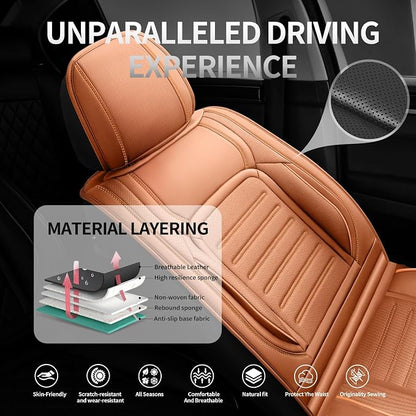 Fit Camry Car Seat Covers for Toyota Camry 2012-2025 2026 -Premium Leather, Waterproof，Breathable，All-Weather Seat Cushion Protecto & Airbag Compatible, Full Set Brown - Image 2