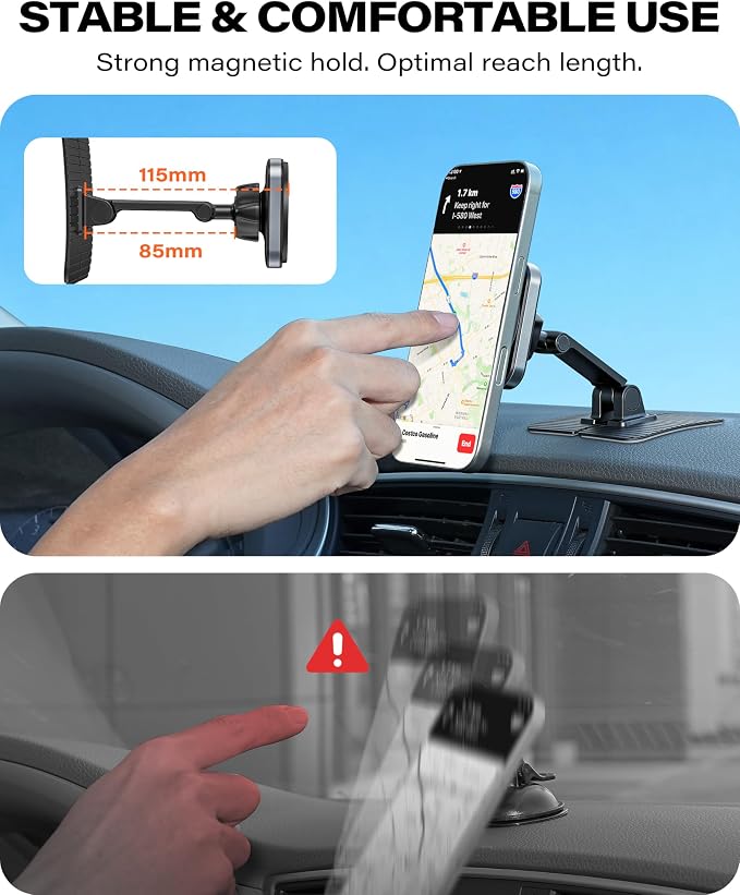 APPS2Car for Magsafe Car Mount, Magnetic Phone Holder for Car, 360° Adjustable Cell Phone Mount with Large Adhesive Base, Fits Flat & Curved Dashboards, Compatible with iPhone, Samsung, Smartphones - Image 7